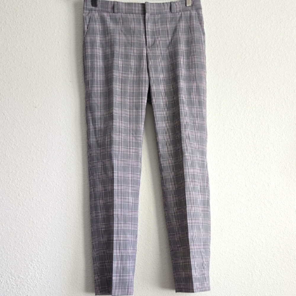 Banana Republic Avery Gray And Pink Plaid Wood Blend Tailored Dress Pants